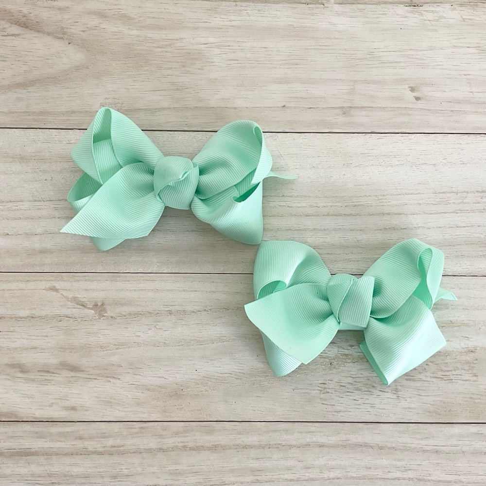 Mint Green Hair Bow Pair - Kids Accessories